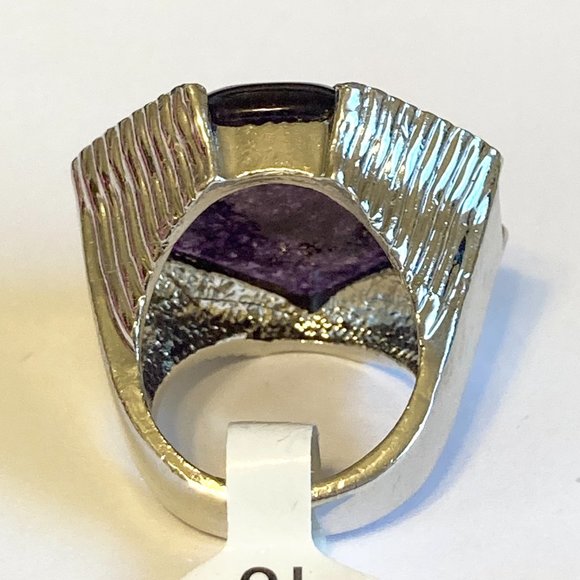 Vintage Purple Amethyst Cocktail Ring Chunky Hexagon Stone Silver Plated 5 6 - Picture 4 of 11